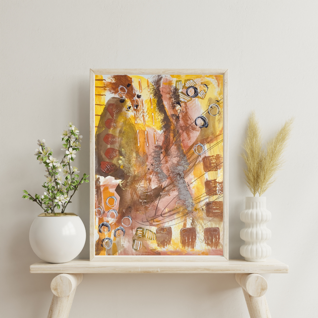 "Mark00006" Abstract Wall Art Print Warm Red & Gold Mixed Media, Earthy Decor by Georgette Alfau