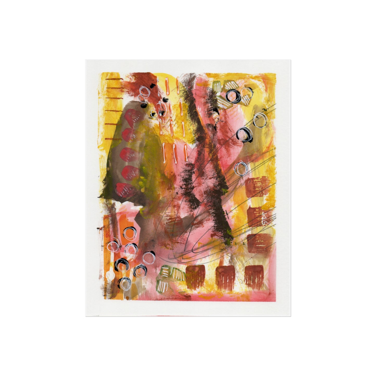 "Mark00006" Abstract Wall Art Print Warm Red & Gold Mixed Media, Earthy Decor by Georgette Alfau